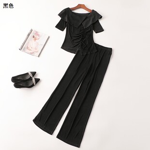 子套装 409321 上衣裤 一字领短袖 夏长款