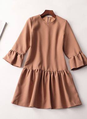 240625 秋粘胶连衣裙 深圳女长款七分袖圆领