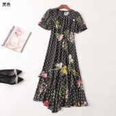 242886 方领现货 五分袖 夏连衣裙 深圳女印花加长款