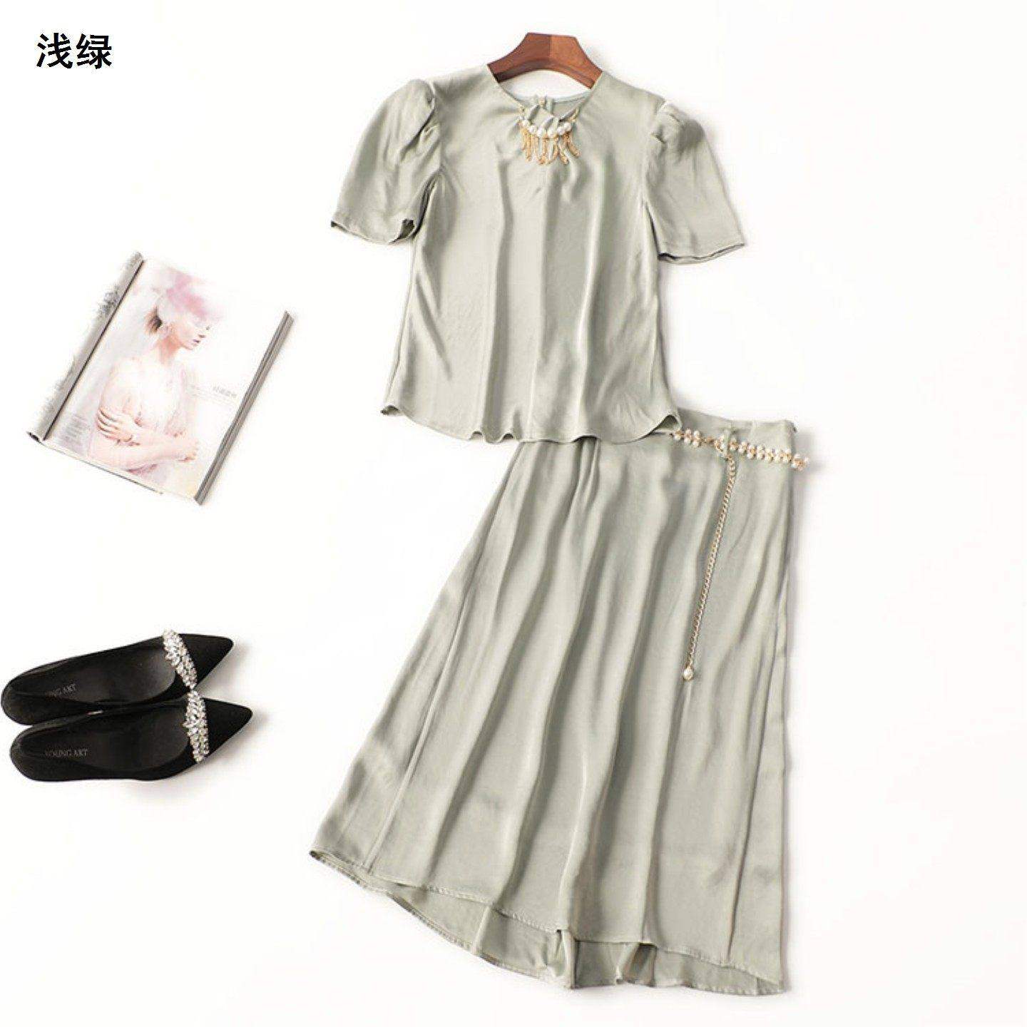 411191 夏醋酸纤维T恤半身裙套装 深圳女中长款短袖圆领断码清仓,女装/女士精品,时尚套装,淘宝优惠券,粉丝福利购,淘宝优惠卷