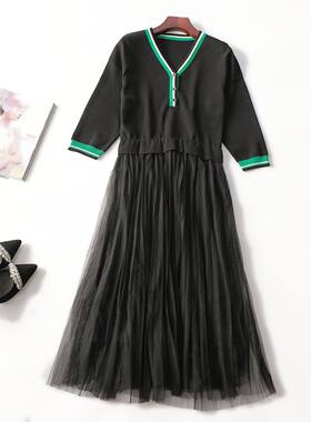 247101 秋连衣裙 女加长款七分袖套头