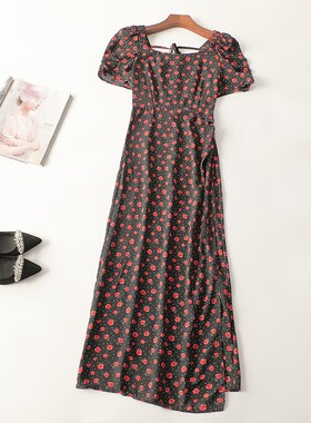 245431 夏加长款V领短袖连衣裙