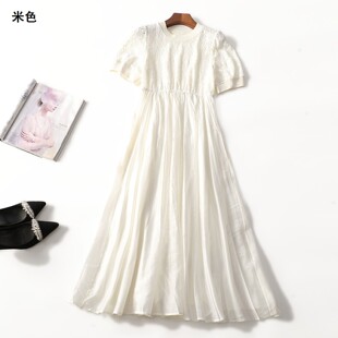 248590 夏连衣裙 女加长款短袖套头.M.L