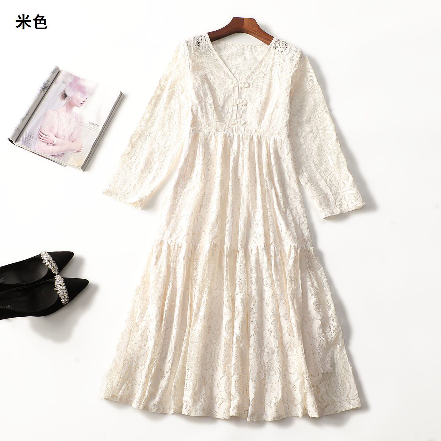 248716强烈推荐南油高定轻奢高档女装重工欧美春国风长袖连衣裙