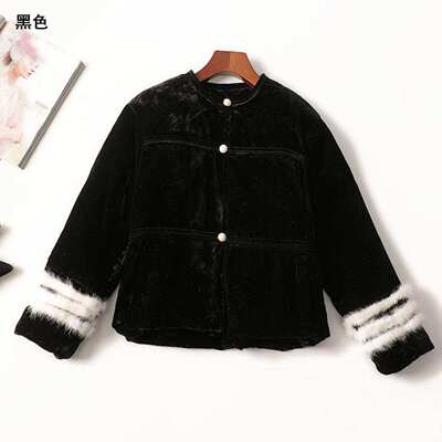 245120 冬羽绒服 女丝绒中长款长袖圆领现货.M.L