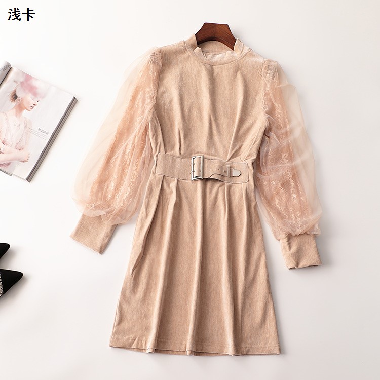 406399 春连衣裙 女长款长袖圆领现货