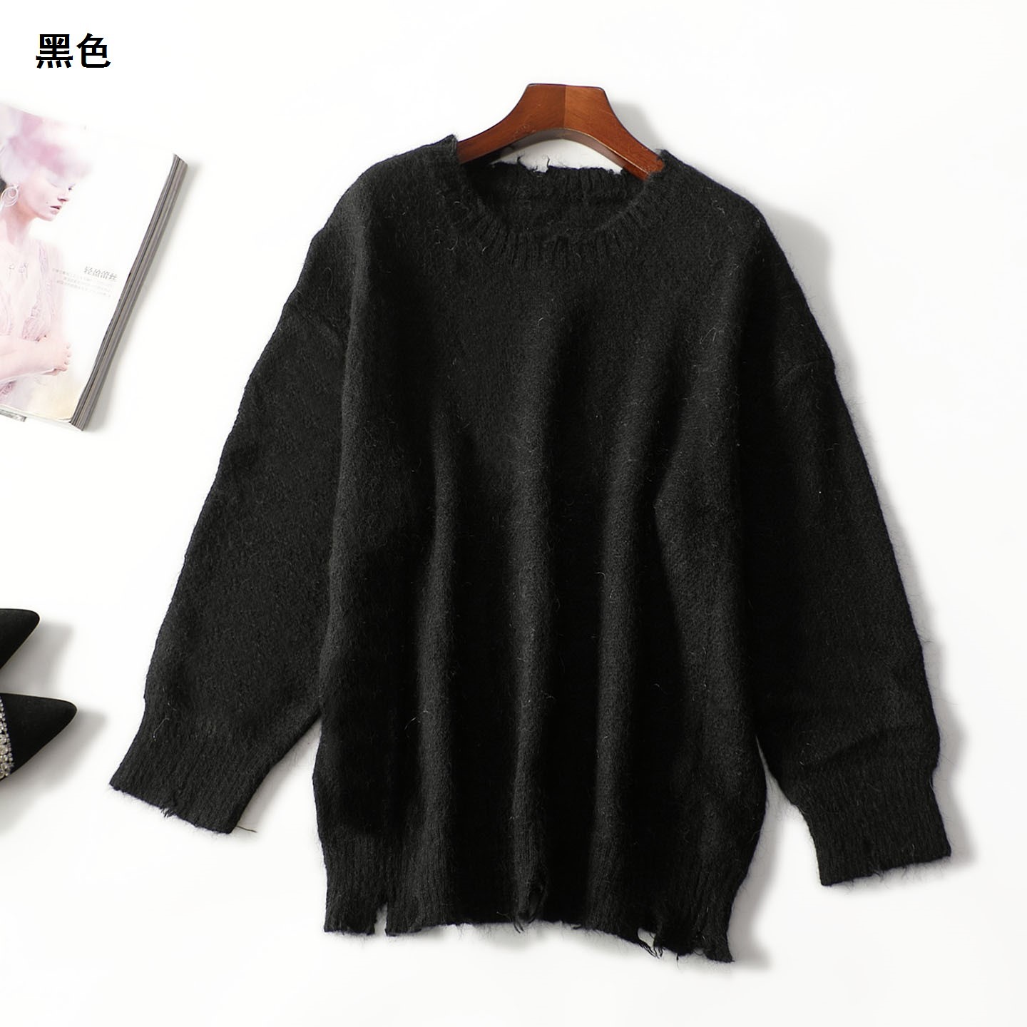 247906 秋针织衫 女中长款九分袖套头