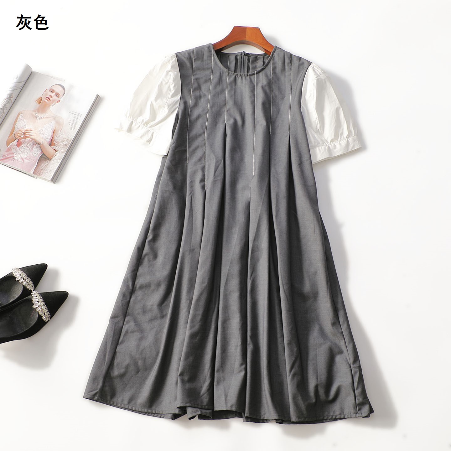 507017 夏长款套头短袖连衣裙