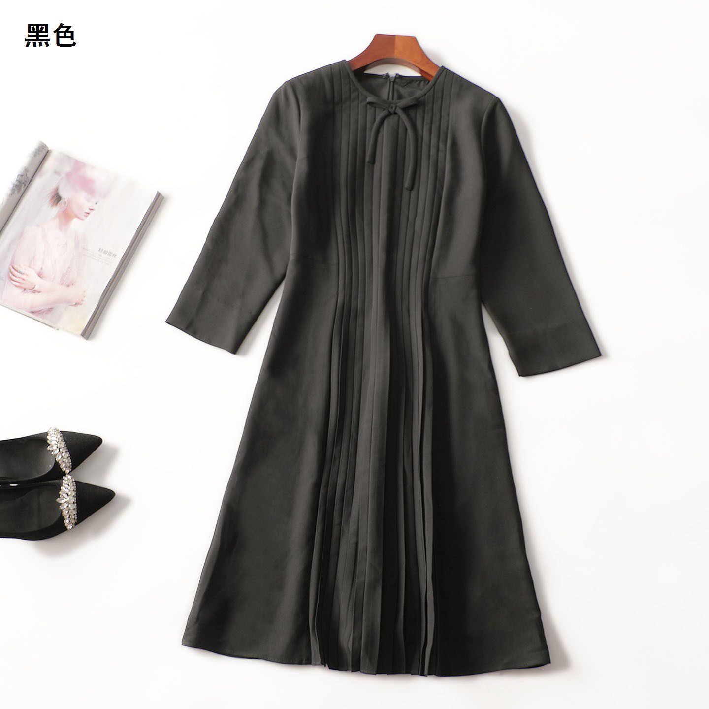 246757推荐南油高端轻奢高货女装气质通勤醋酸秋长款套头连衣裙