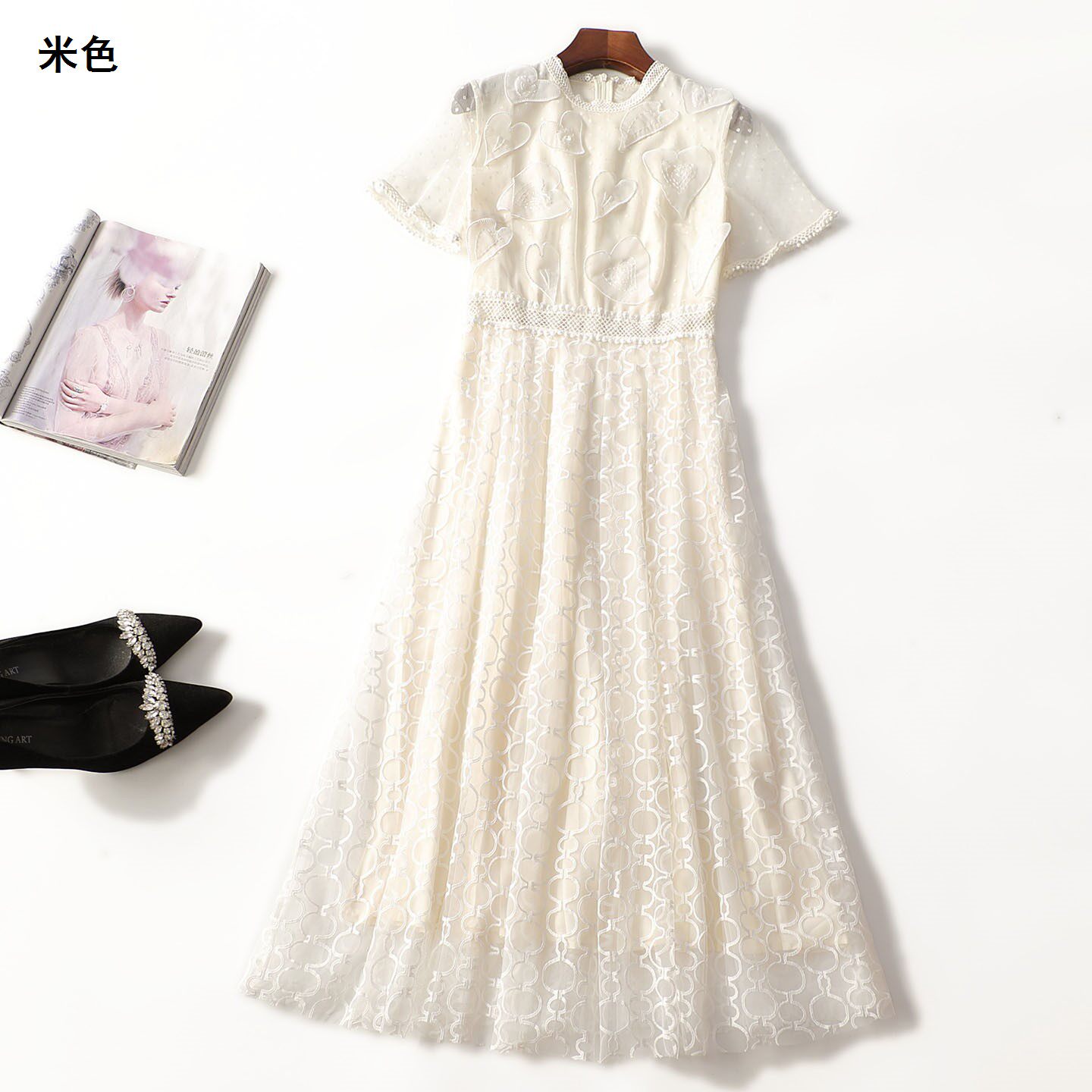 248904推荐南油高货欧美走秀T台批200+重工夏加长款短袖连衣裙