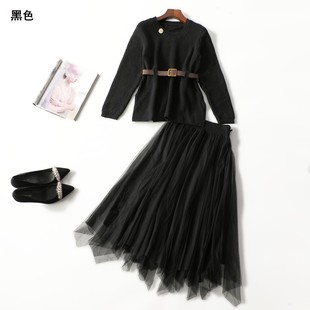 长袖 413024 女中长款 半身裙套装 套头 秋针织衫