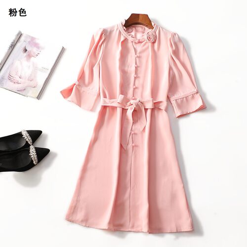 248611 夏连衣裙 深圳女长款七分袖单排扣.S.M.L.XL