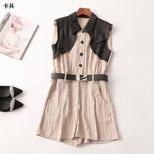 无袖 深圳女长款 翻领 夏麻连体裤 243642