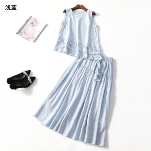 249599 夏上衣半身裙套装 女长款无袖套头.M.L.XL