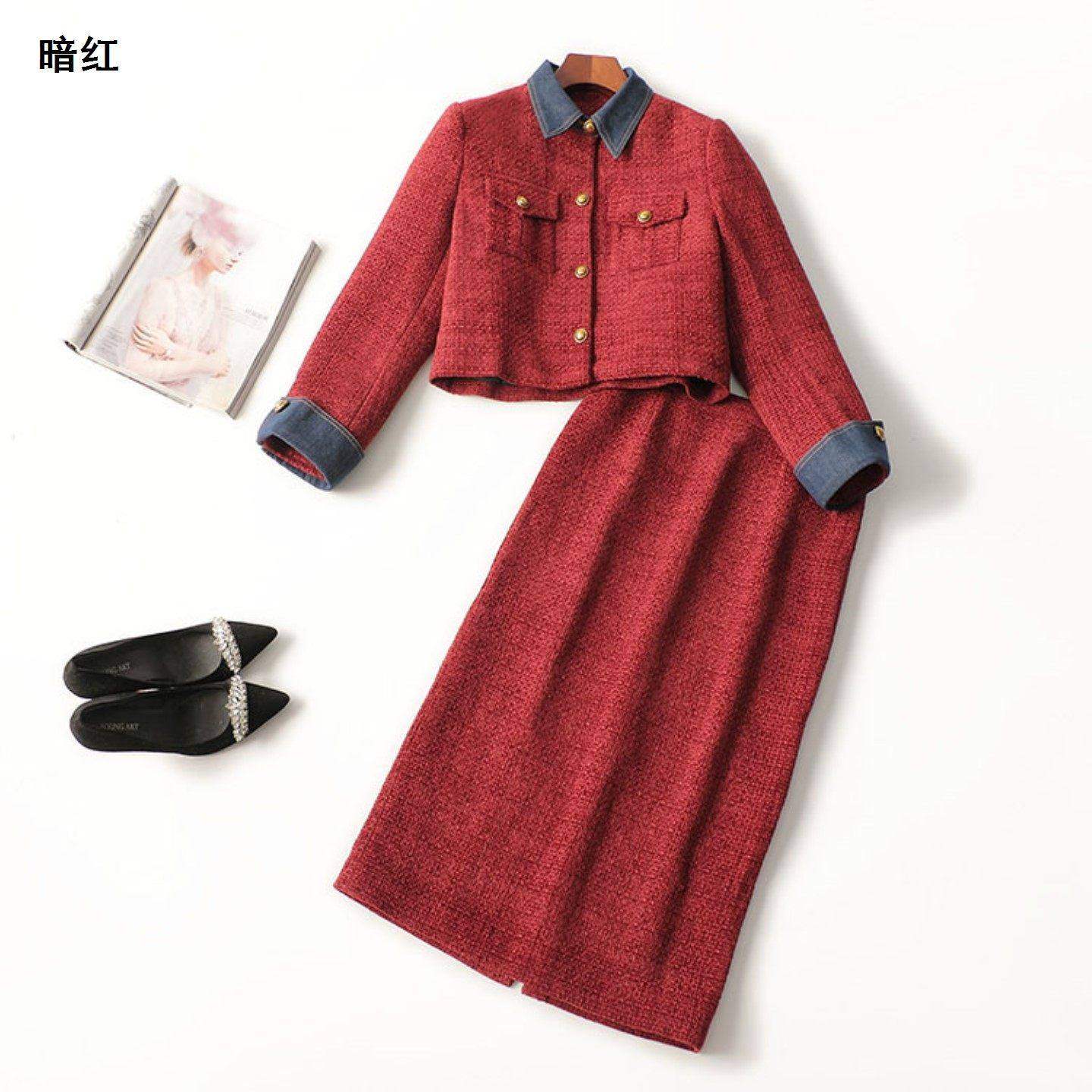 245097 冬外套半身裙套装 女粗纺毛呢羽绒长款长袖翻领,女装/女士精品,时尚套装,淘宝优惠券,粉丝福利购,淘宝优惠卷