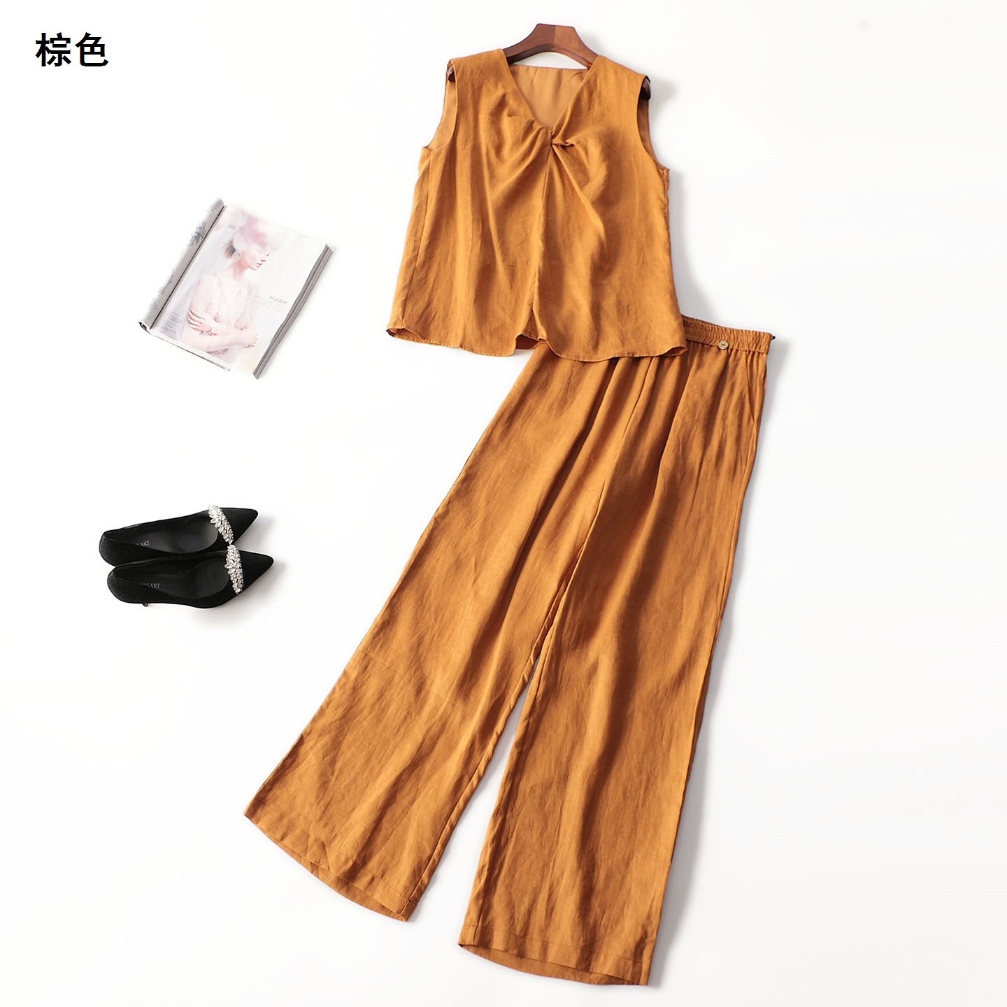 246118 夏麻背心裤子套装 女长款无袖套头