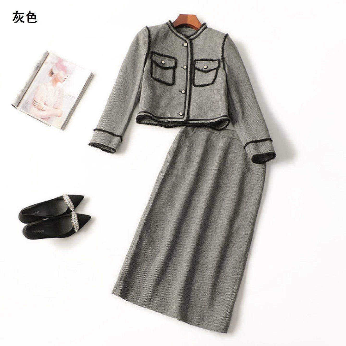 245095 冬外套半身裙套装 女羽绒毛呢长款长袖圆领,女装/女士精品,时尚套装,淘宝优惠券,粉丝福利购,淘宝优惠卷