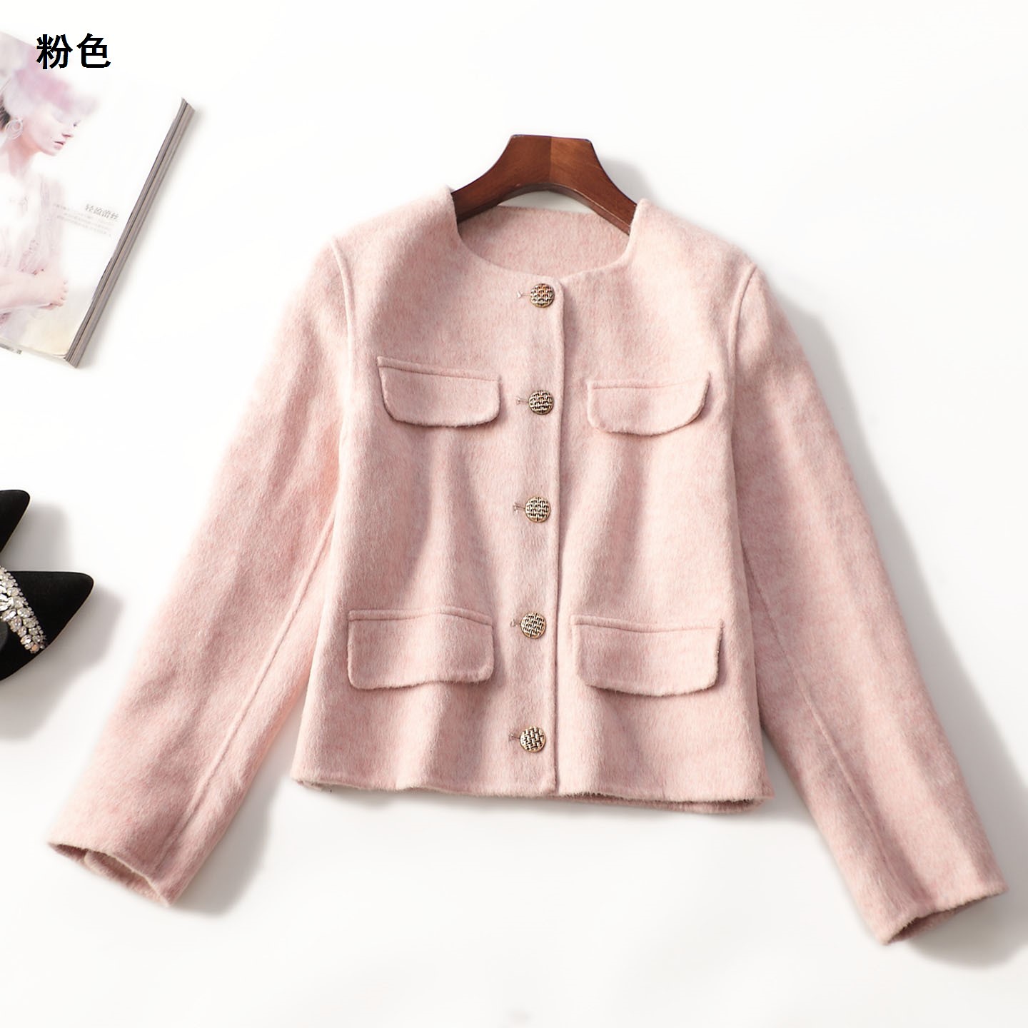 247312 冬双面呢大衣 女短款长袖单排扣