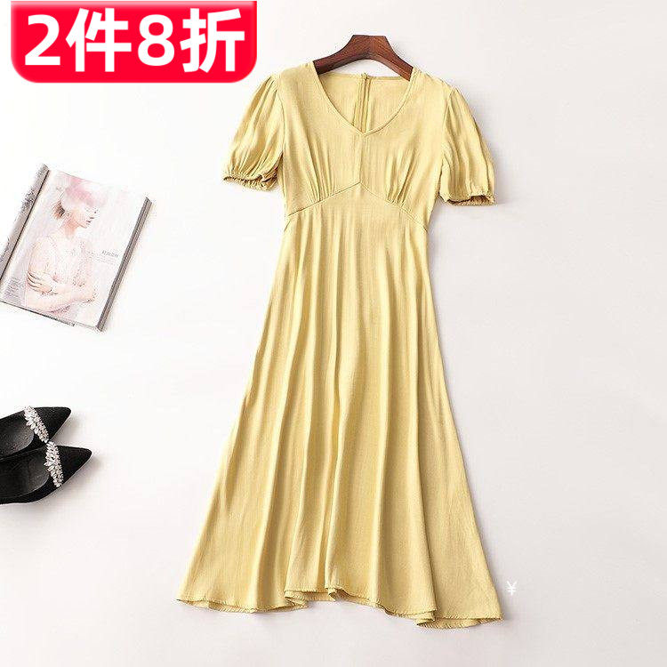 408500 夏连衣裙 深圳女加长款短袖V领现货