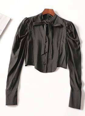 246659 秋粘胶衬衫 深圳女短款长袖单排扣