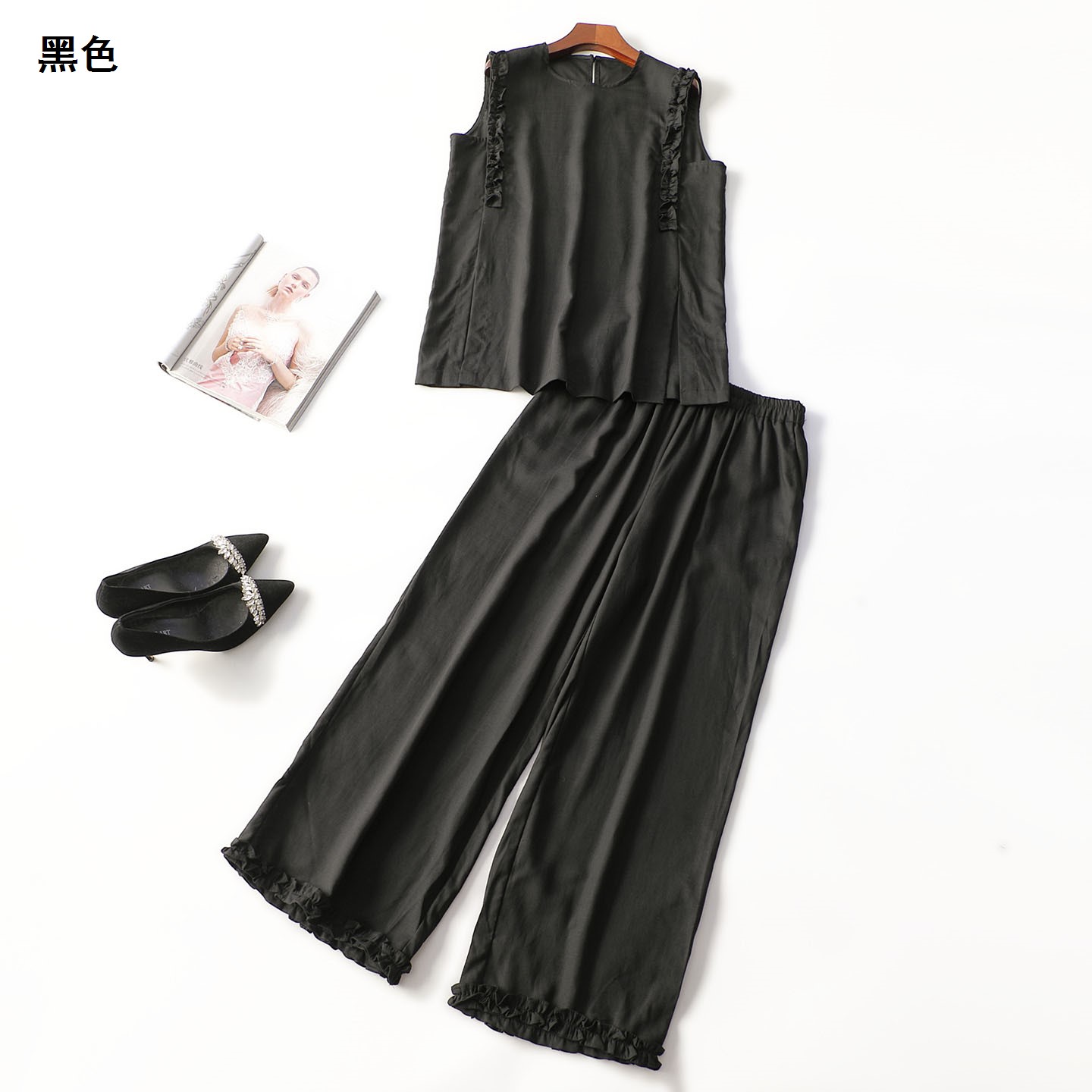 414160 夏马夹裤子套装 女长款无袖套头.M.L.XL