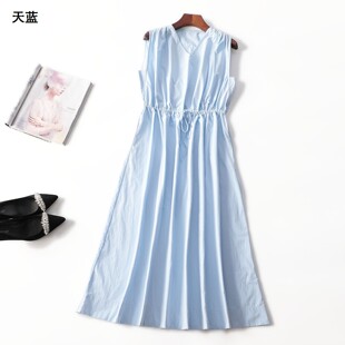 246263南油高端欧洲站金晖设计师品牌白月光夏长款套头无袖连衣裙