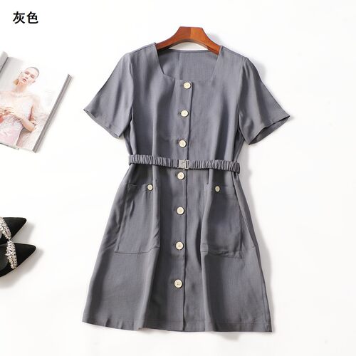 414799 夏连衣裙 女长款短袖单排扣.S.M