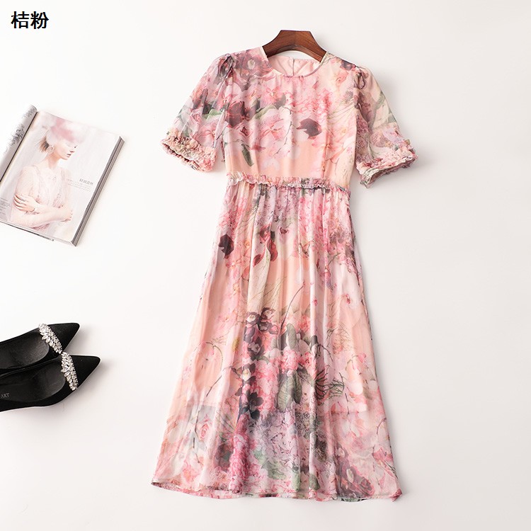 408936 夏连衣裙 深圳女加长款五分袖圆领断码清仓