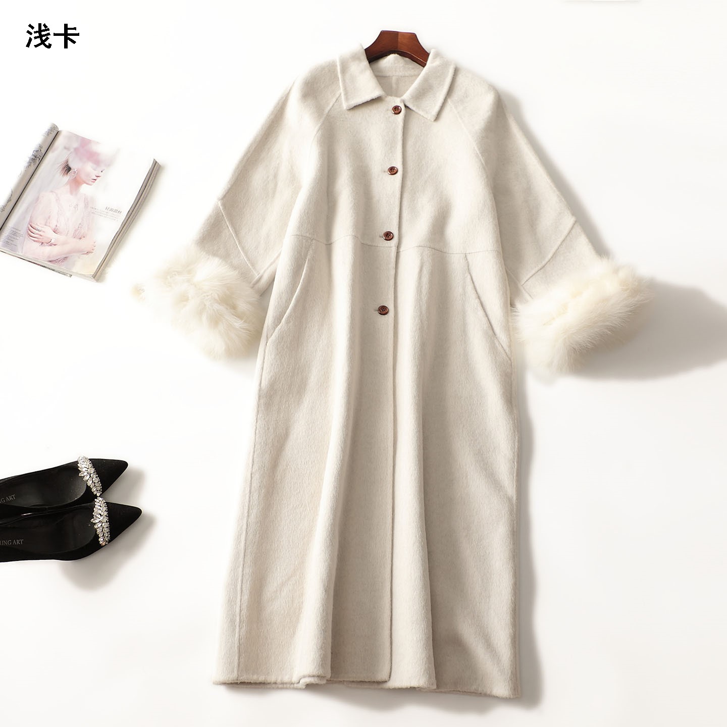 412686超值高品质女装精致气质羊毛冬加长款单扣长袖双面呢大衣