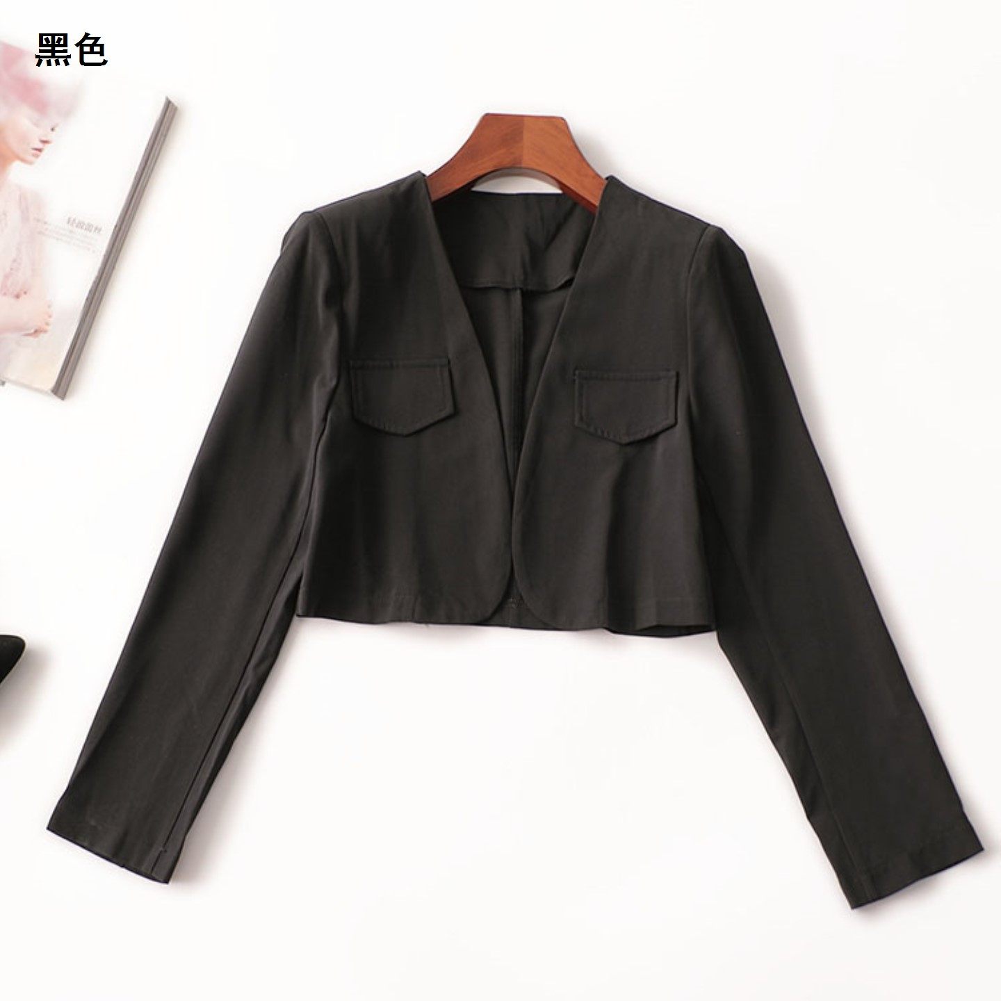 244022 春短款无扣长袖外套,女装/女士精品,短外套,淘宝优惠券,粉丝福利购,淘宝优惠卷