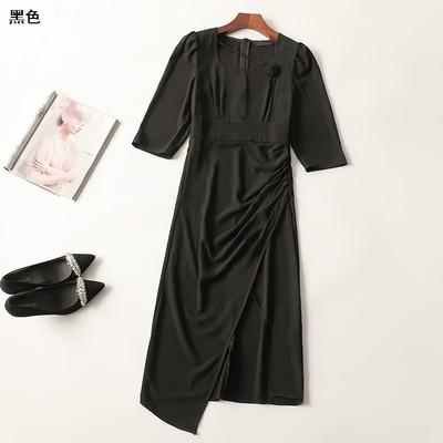 410416 秋连衣裙 深圳女加长款七分袖V领