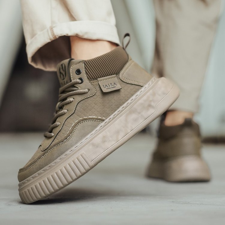 2025冬季新款男鞋透气潮鞋橡胶网纱春秋PU高帮工装鞋202