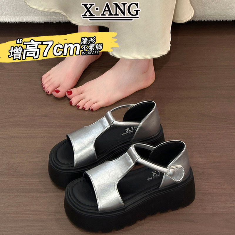 7cm厚底增高跟凉鞋女款夏季可外穿配裙子露趾罗马凉鞋休闲沙滩鞋