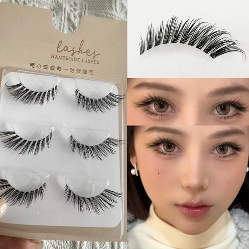 狐系斜飞假睫毛丝线细透明梗浓密