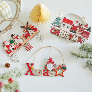 圣诞节装饰品木质制挂件字母牌圣诞老人前台收银台桌面场景布置