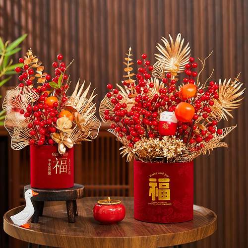 2026马年新年福桶摆件春节家用客厅场景布置过年桌面发财果装饰品