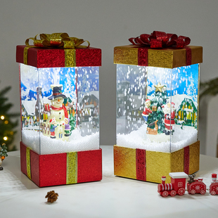 圣诞节飘雪花音乐礼盒装饰品摆件圣诞老人场景布置节日装饰道具