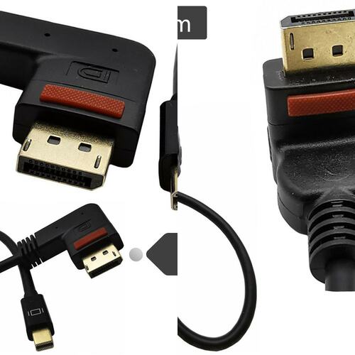 带锁扣镀金mini Displayport转dp弯头90度线公公显卡接显示器线