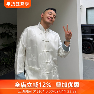 潮汐白三重门唐装盘扣上衣外套中国风复古男士国潮国风冬高端立领