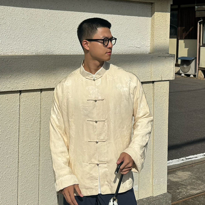 桑蚕丝真丝复古唐装外套男装新款