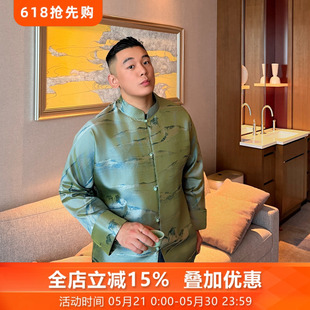 青山云三重门夏季唐装男款2026新款真丝欧根纱中国风外套国潮爸爸
