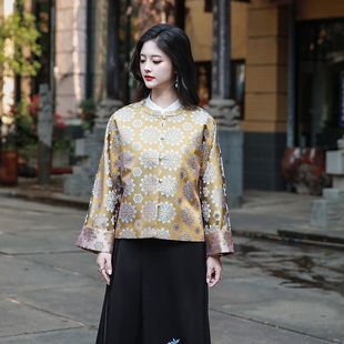 惊羽三重门宋锦真丝中式外套长袖民国风时尚对襟外套2026年新款女