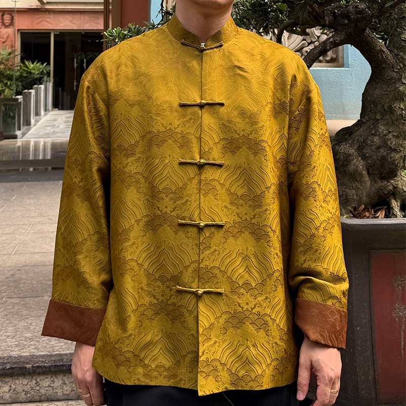 金色望舒三重门冬秋真丝男中国风唐装休闲风复古盘扣长袖外套上衣,男装,唐装,淘宝优惠券,粉丝福利购,淘宝优惠卷