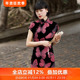 粉蝴蝶 旗袍日常可穿盘扣婚礼妈妈礼服 修身 三重门烂花绒夏季 中式