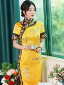 金镶玉 旗袍高端京派古典 三重门40姆米重磅真丝手工盘金苏绣修身