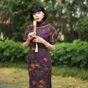 紫陌芳菲三重门40姆米绢纺香云纱中式 女 旗袍高端定制重工原创修身