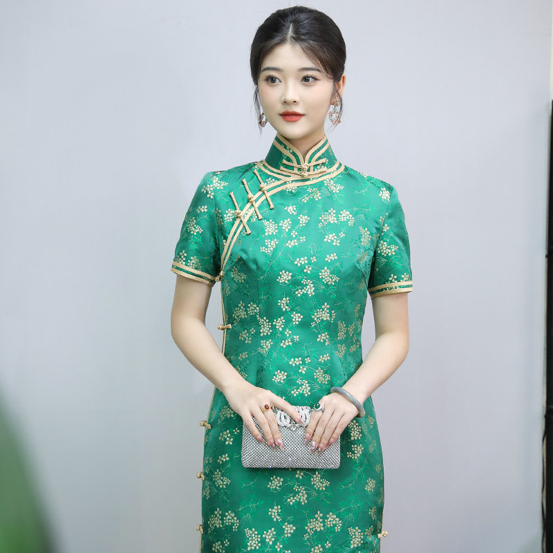 杏花锦*三重门新款2026真丝宋锦旗袍夏款高考妈妈新中式旗袍