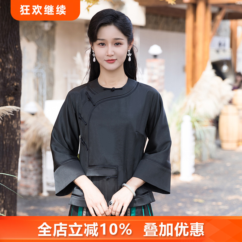 三重门蚕丝冬季盘扣上衣复古