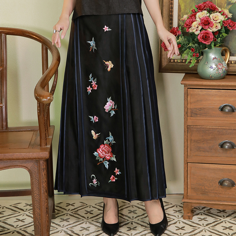 三重门长款中式宽松复古半身裙