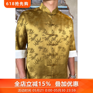 落竹三重门2026年新款时尚夏季醋酸高级唐装国风盘扣外套上衣男款